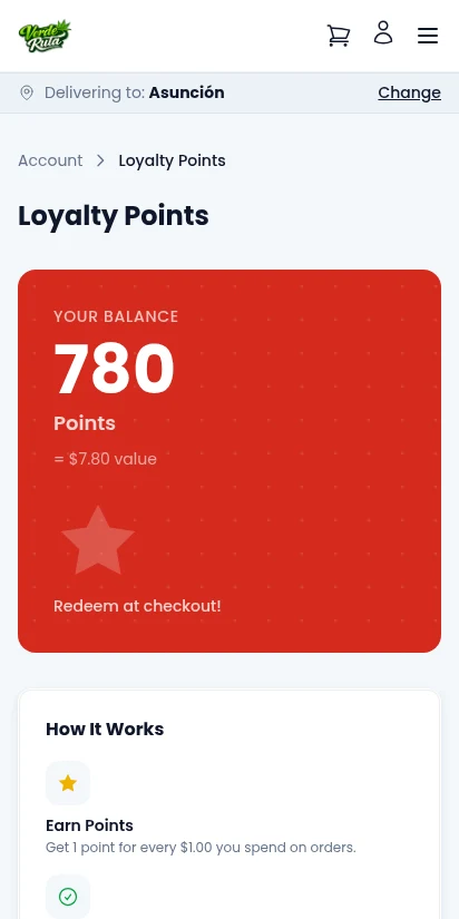 DabDash customer loyalty points page with transaction history — mobile view