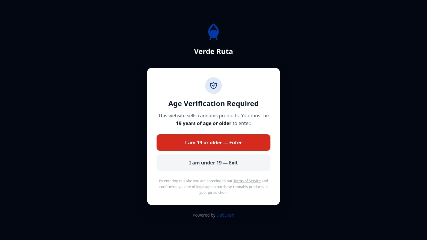 DabDash age verification gate asking visitors to confirm they are 21+