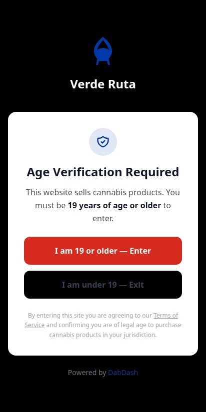 DabDash age verification gate asking visitors to confirm they are 21+
