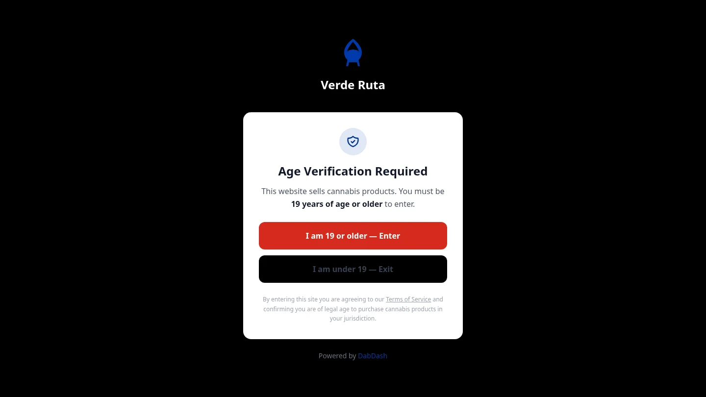 DabDash age verification gate asking visitors to confirm they are 21+