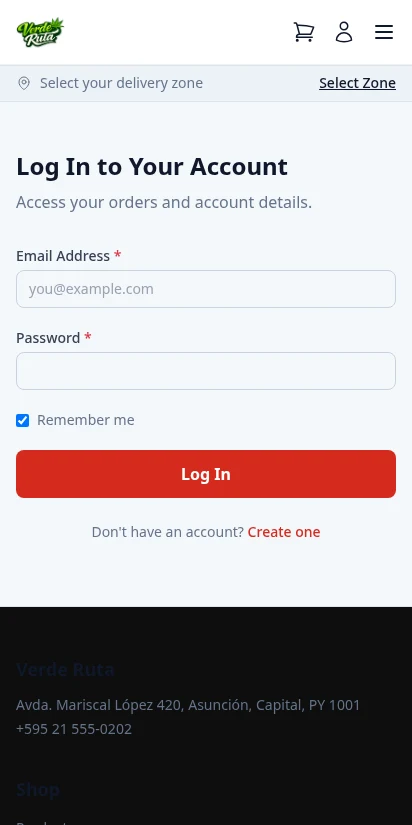 DabDash customer login form — mobile view