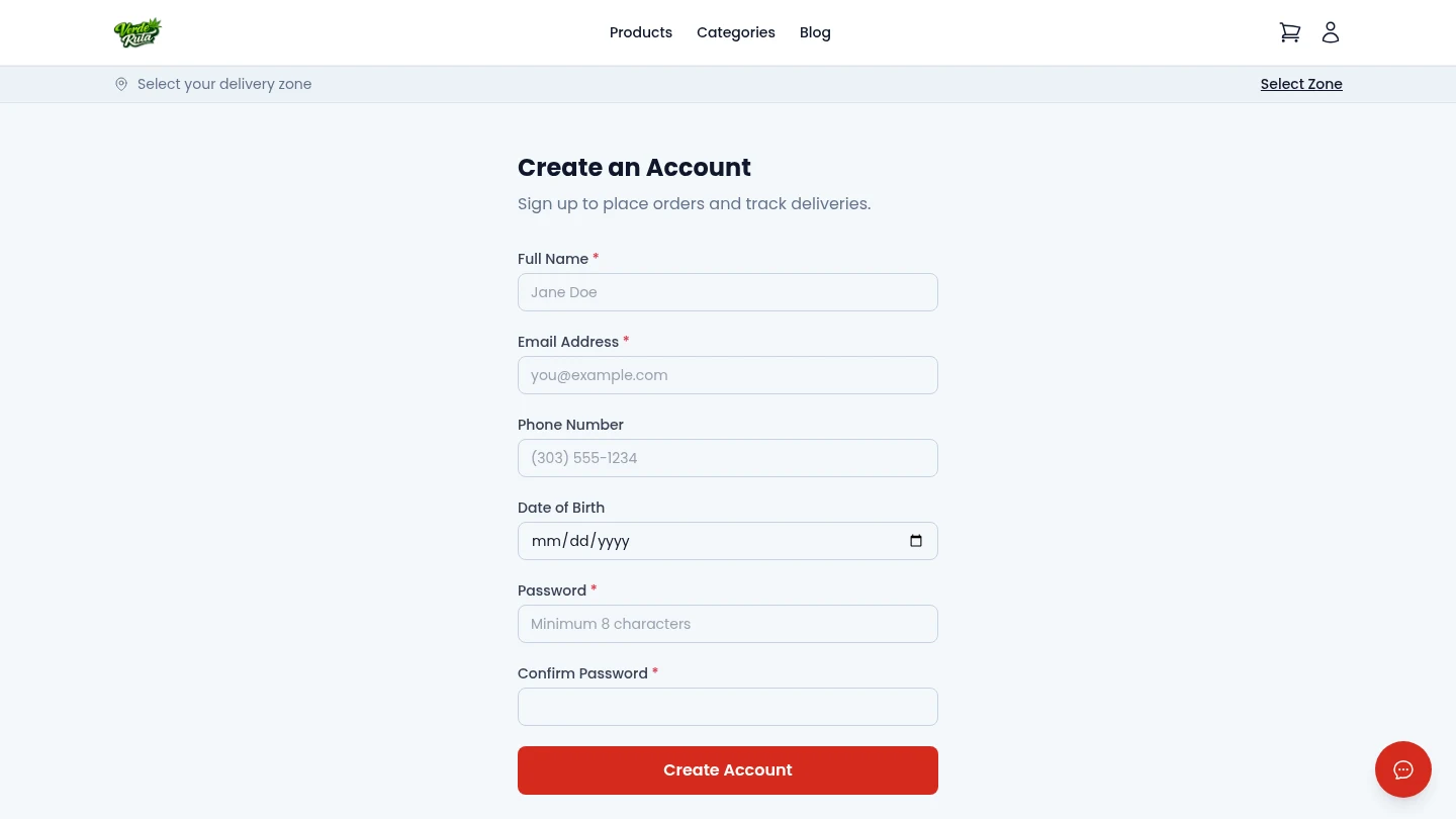 DabDash customer registration form