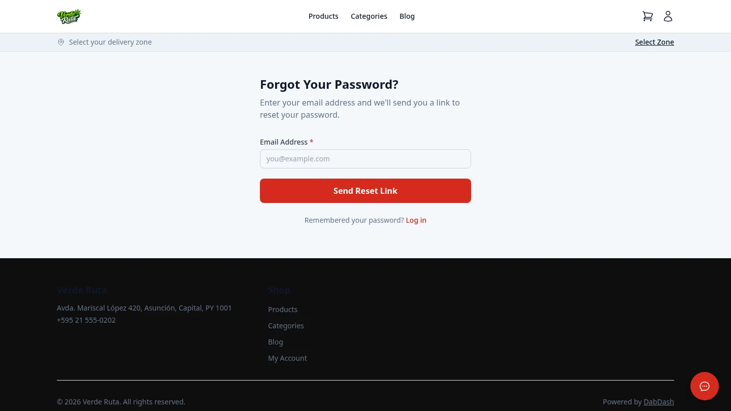 DabDash customer forgot password form