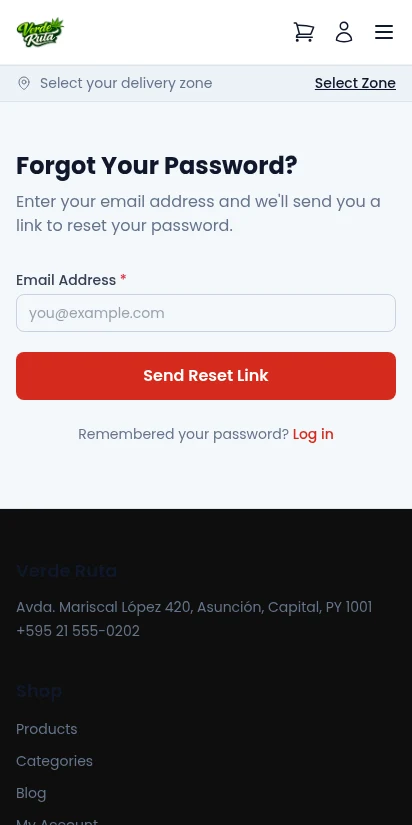 DabDash customer forgot password form — mobile view