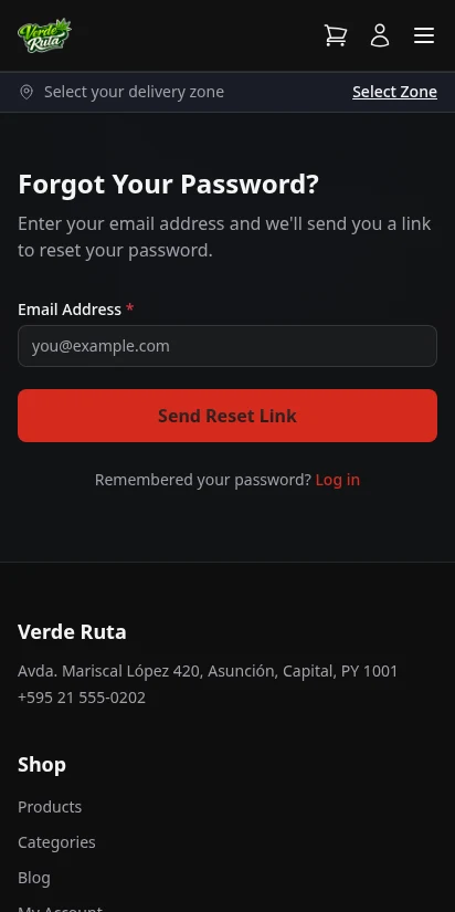 DabDash customer forgot password form — mobile view