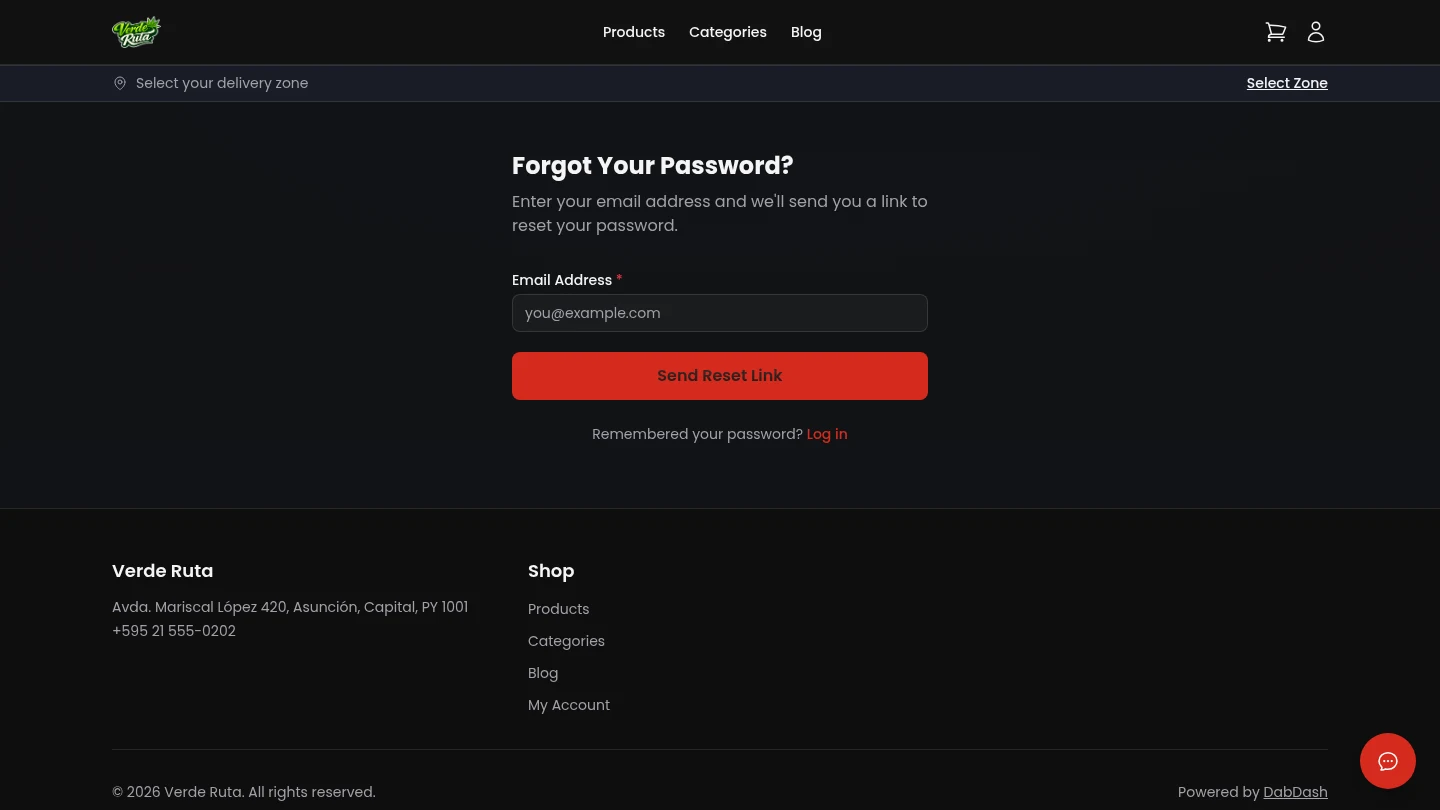 DabDash customer forgot password form