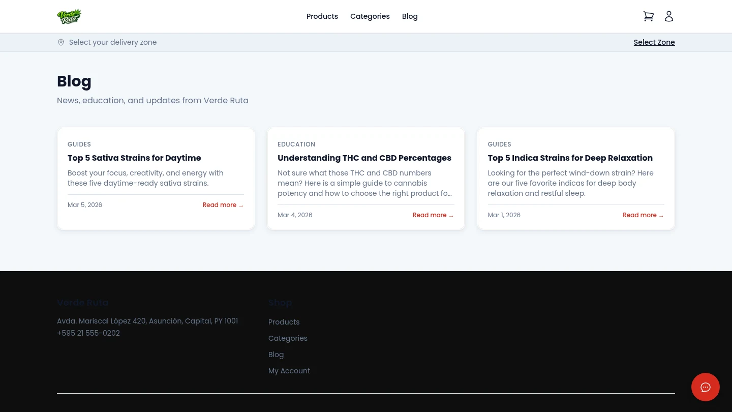DabDash storefront blog listing with article cards
