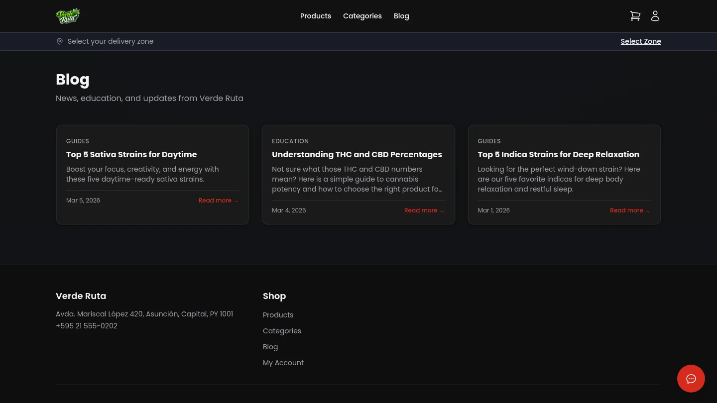 DabDash storefront blog listing with article cards