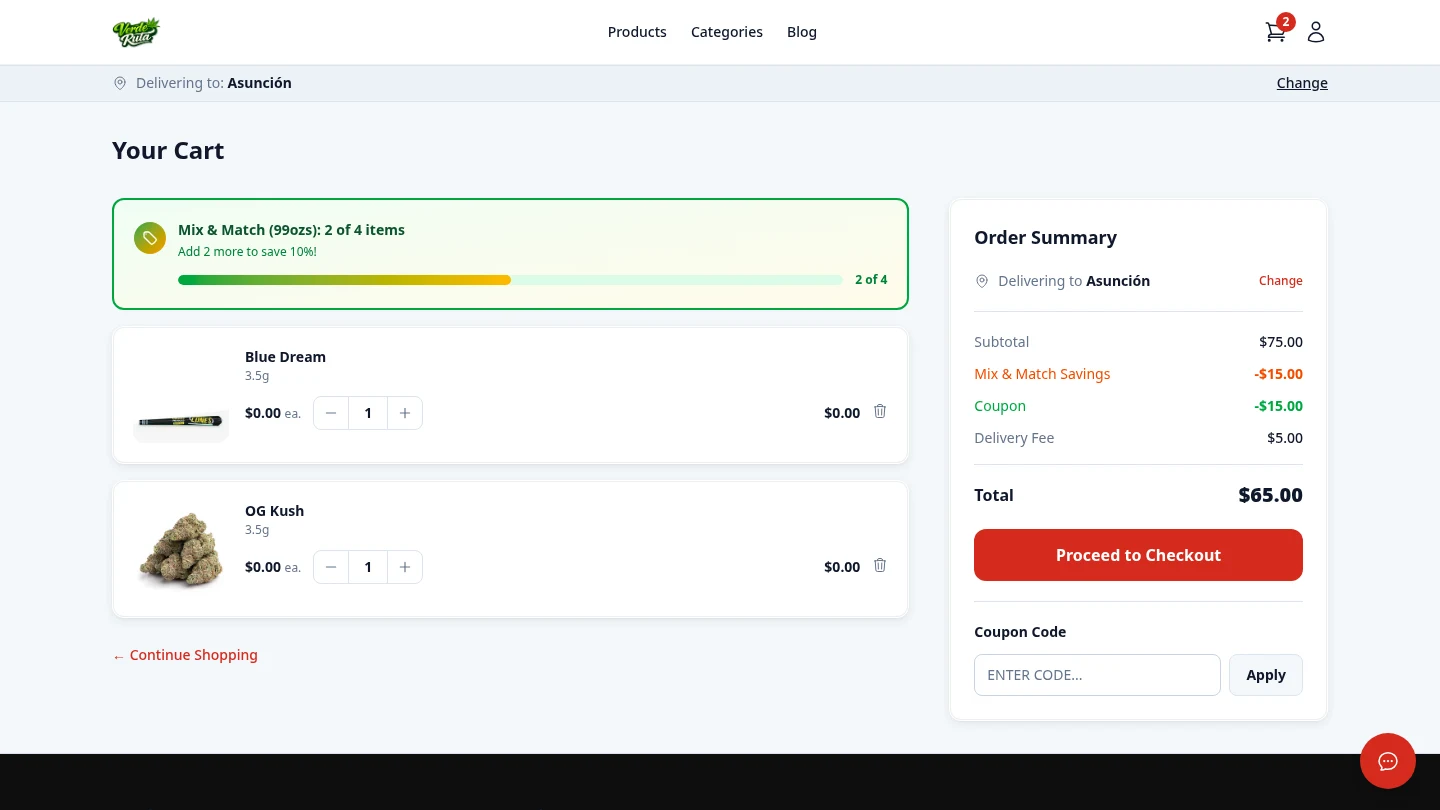 DabDash cart with coupon code applied showing discount