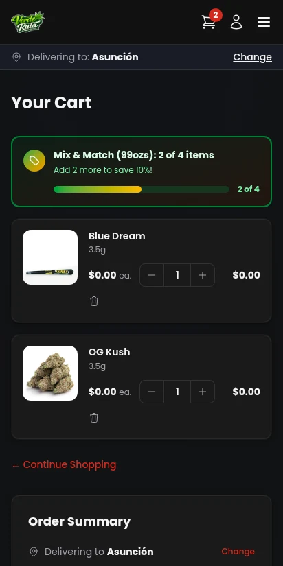 DabDash cart with coupon code applied showing discount — mobile view