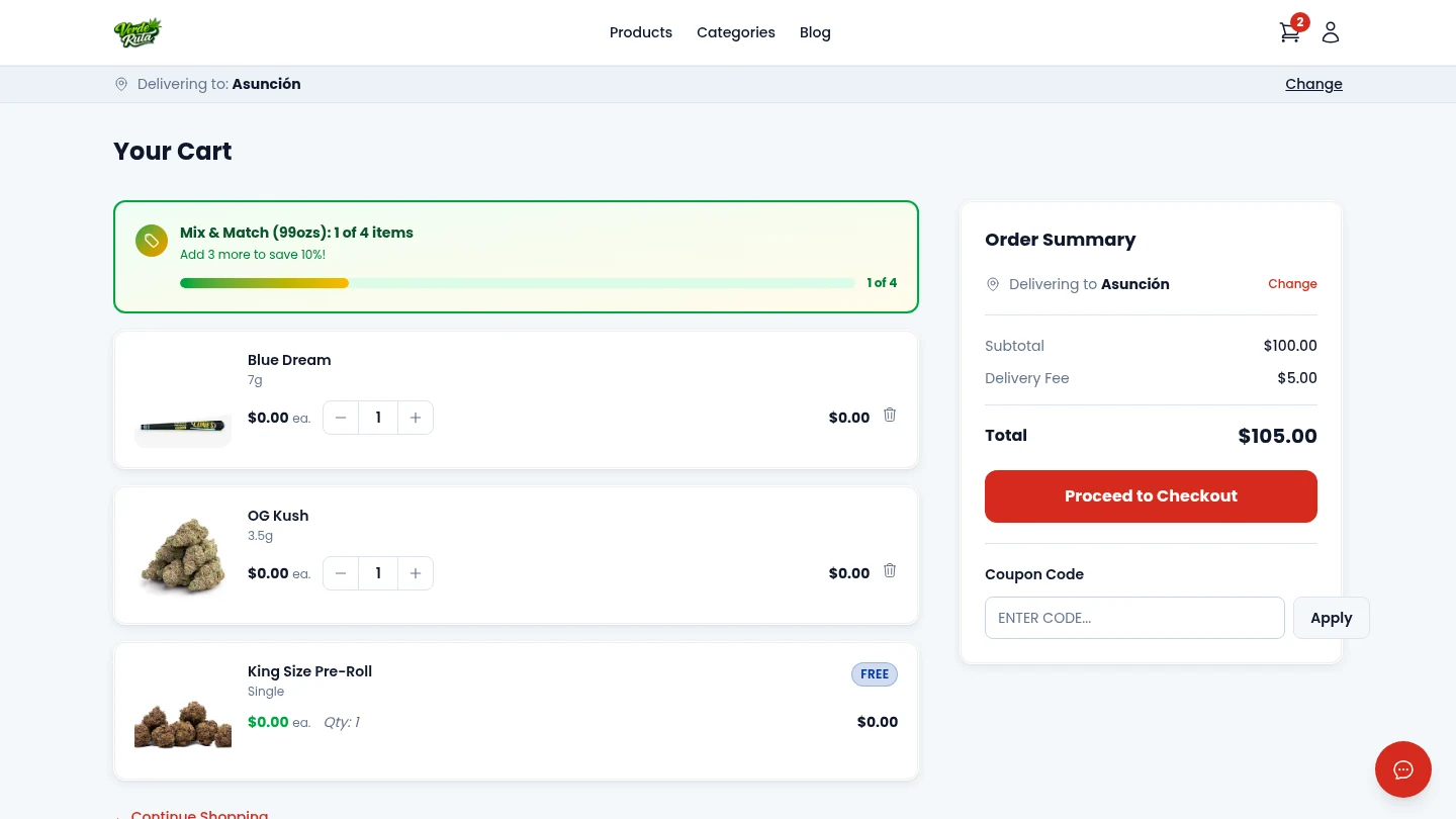DabDash cart with automatic freebie reward added