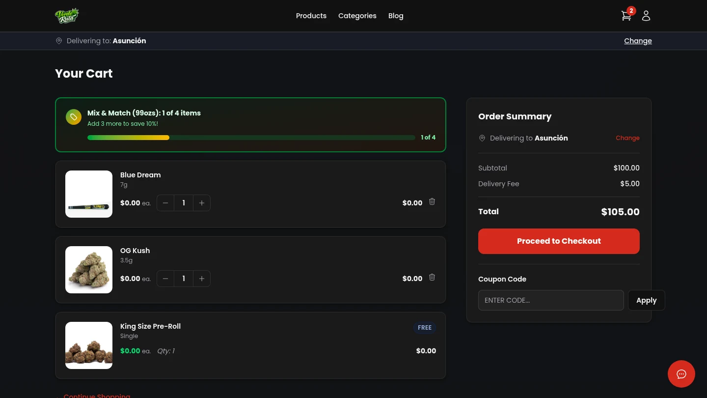 DabDash cart with automatic freebie reward added