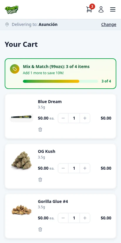 DabDash cart showing mix and match progress bar at 75 percent nudging customer to add one more item — mobile view