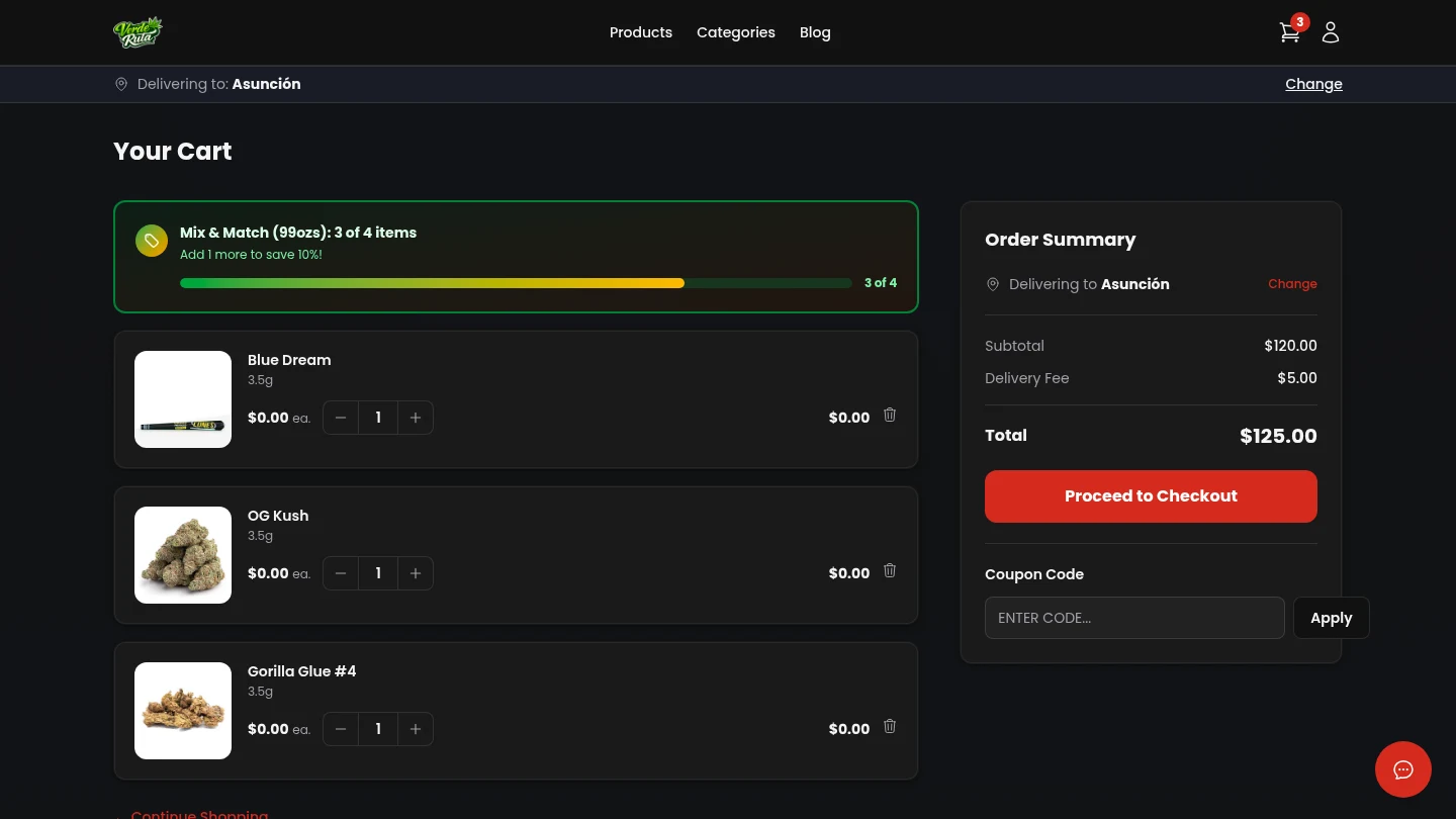 DabDash cart showing mix and match progress bar at 75 percent nudging customer to add one more item