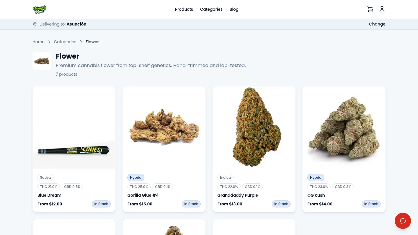 DabDash storefront flower category showing filtered products