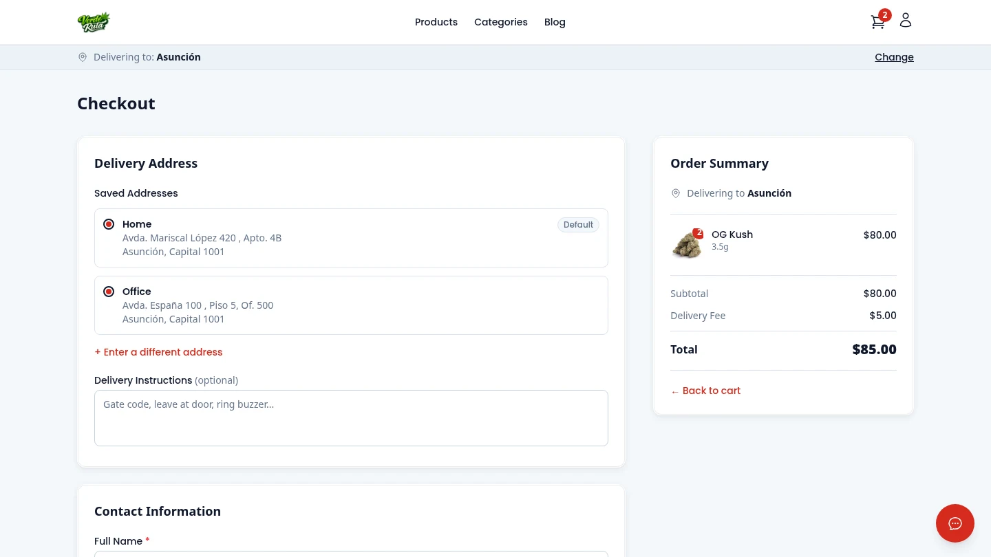 DabDash authenticated checkout with saved address and details
