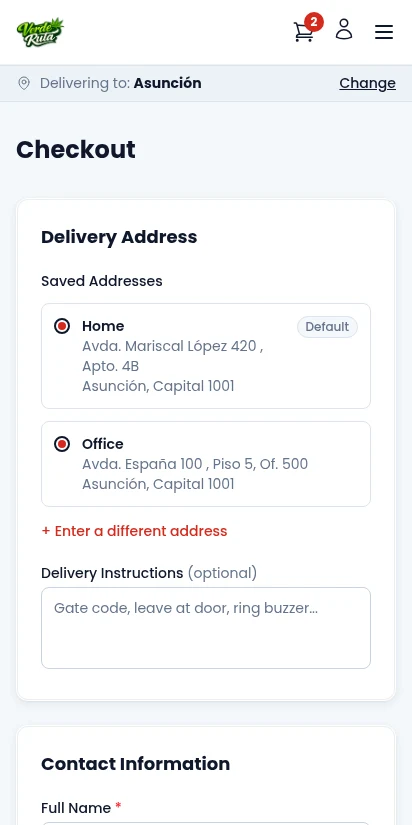 DabDash authenticated checkout with saved address and details — mobile view