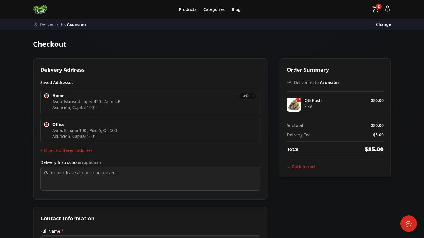 DabDash authenticated checkout with saved address and details