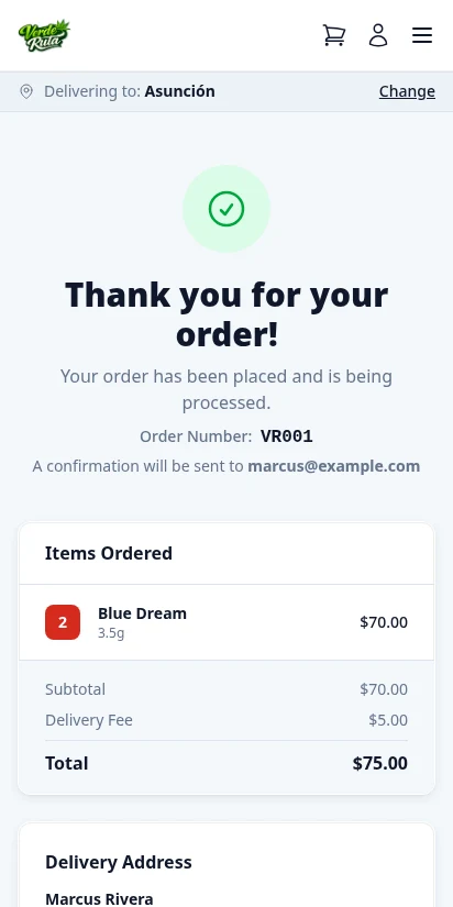 DabDash order confirmation page with order number and summary