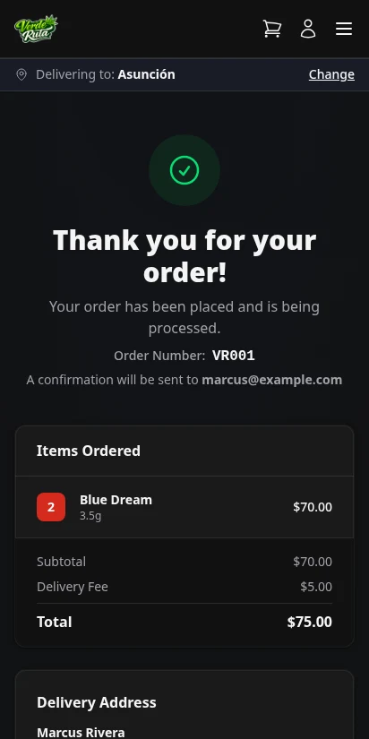 DabDash order confirmation page with order number and summary