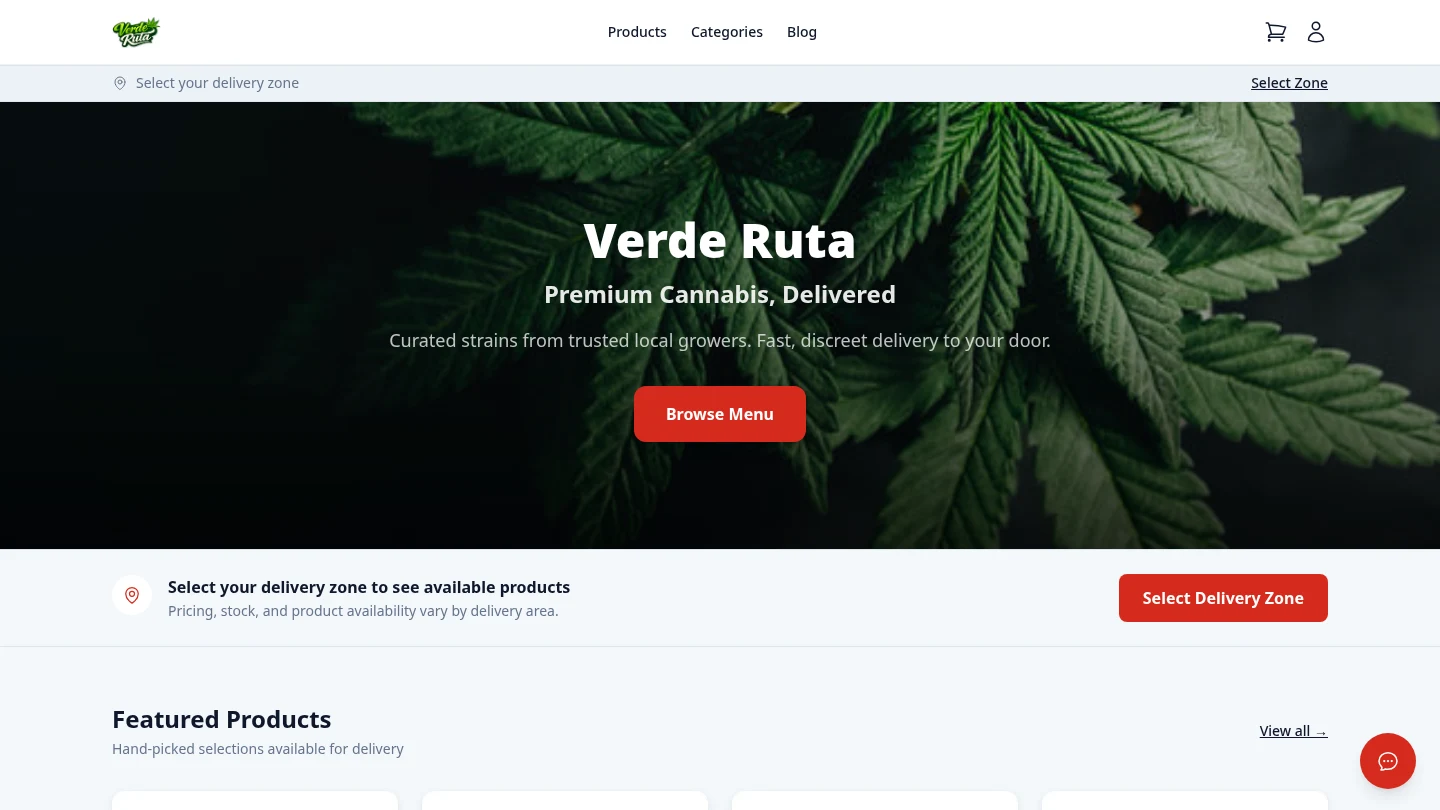 DabDash storefront homepage with hero banner and featured products