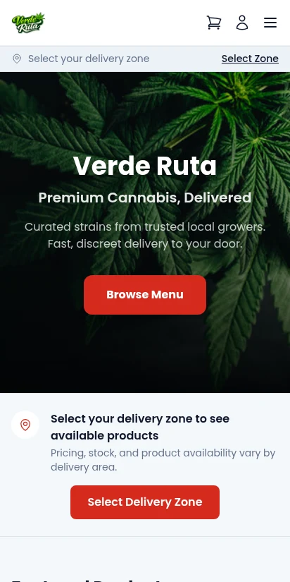 DabDash storefront homepage with hero banner and featured products — mobile view