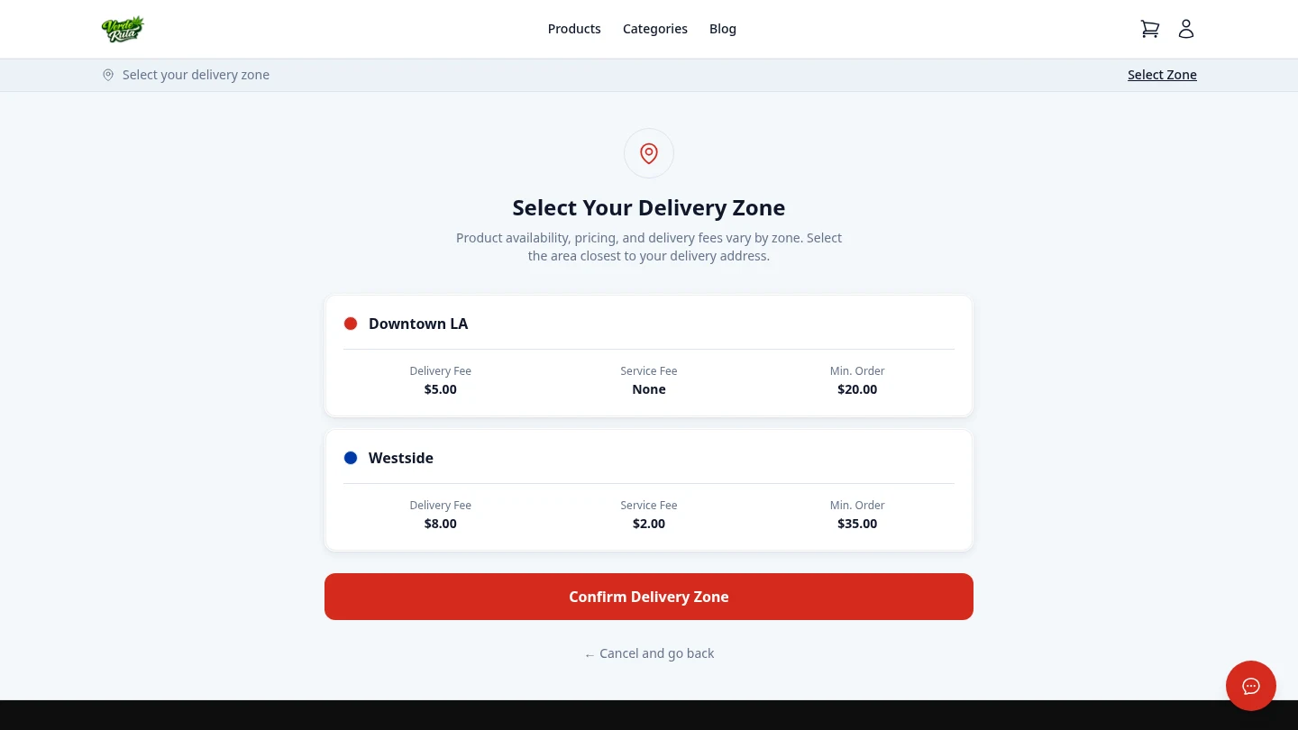 DabDash delivery zone selection page with address input