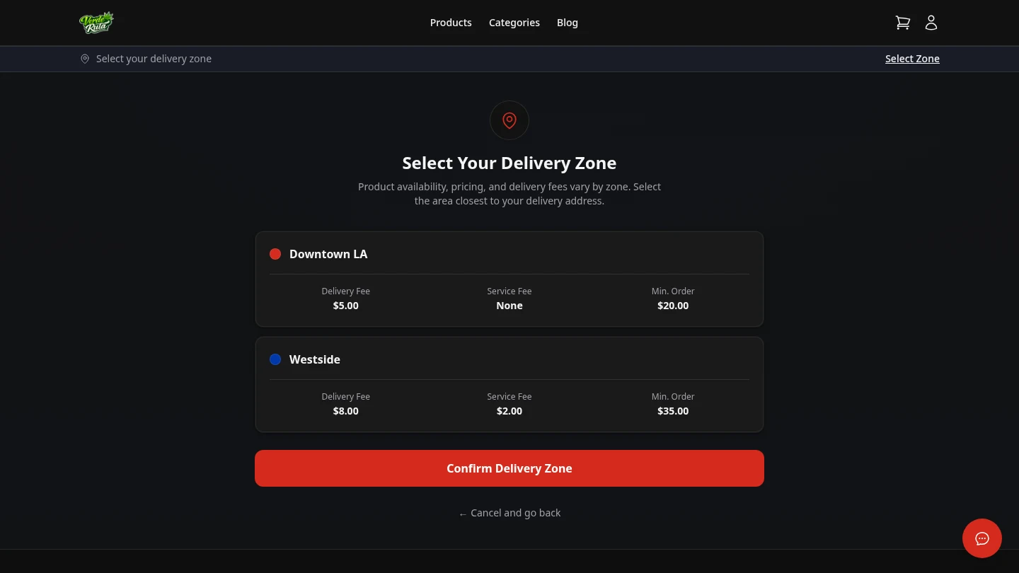 DabDash delivery zone selection page with address input