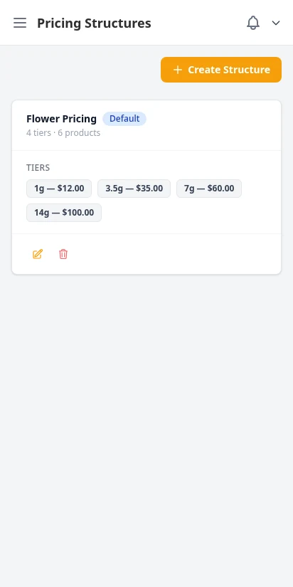 DabDash pricing structures list with mix and match configurations — mobile view