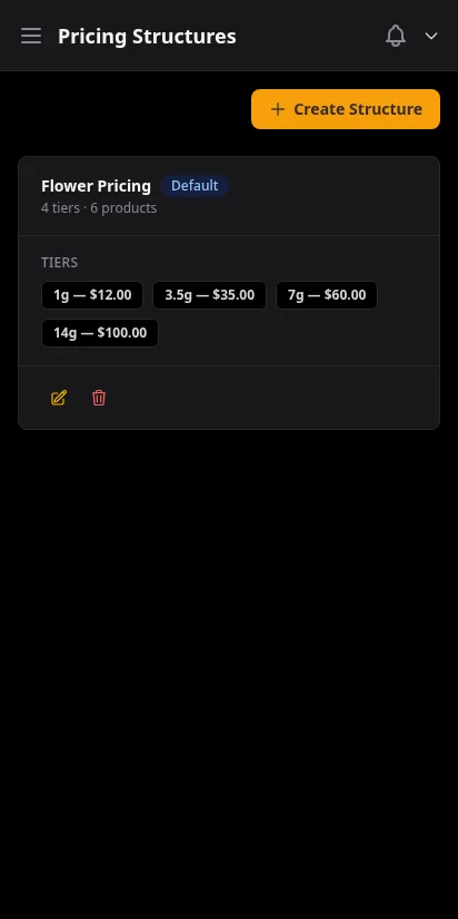 DabDash pricing structures list with mix and match configurations — mobile view