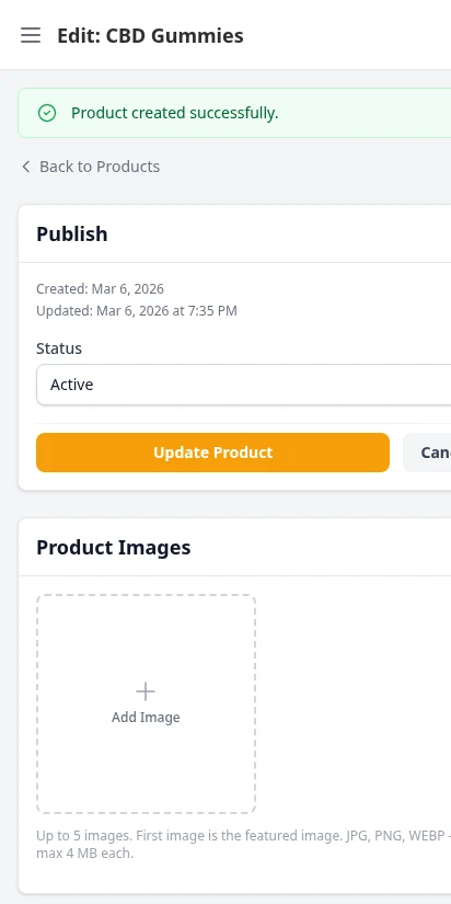 DabDash product editor showing custom standard weight variations with per-variation pricing and SKU fields — mobile view
