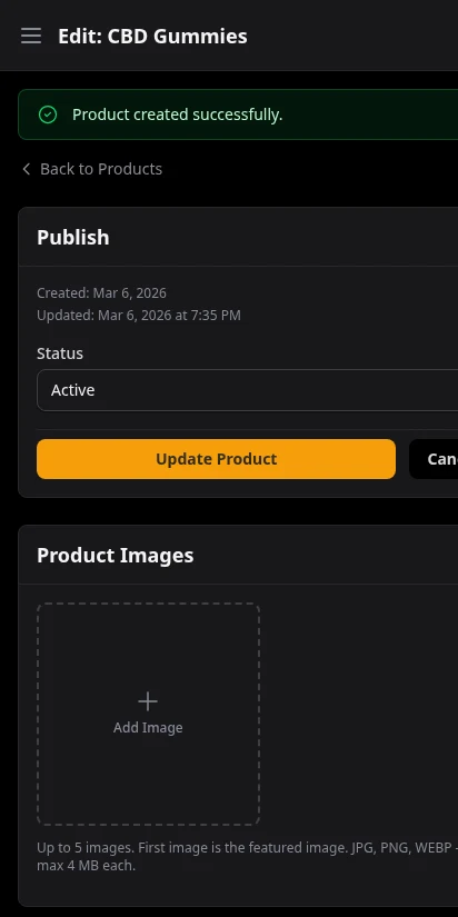 DabDash product editor showing custom standard weight variations with per-variation pricing and SKU fields — mobile view