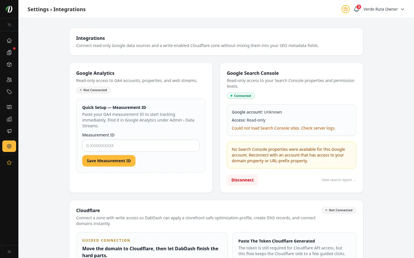 DabDash integrations overview showing Metrc connection option